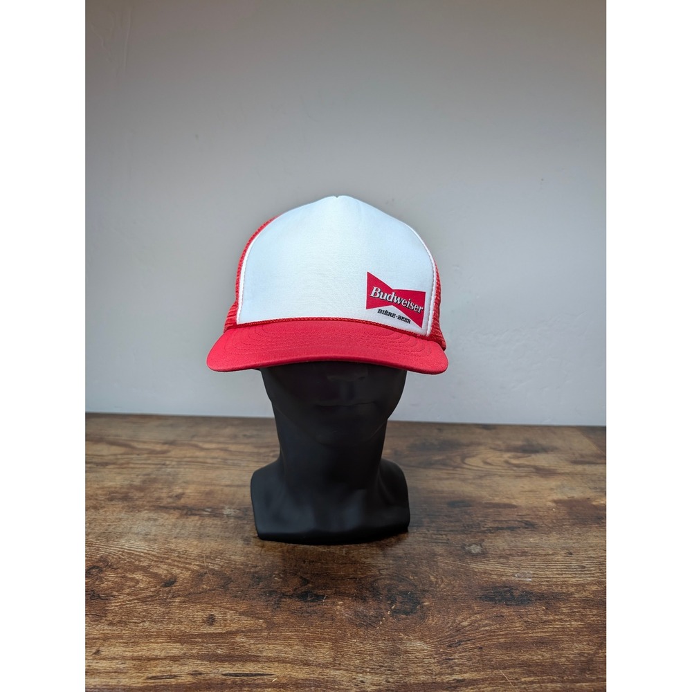 Budweiser Trucker Hat Red White Mesh Snapback Beer Logo Vintage Style Cap